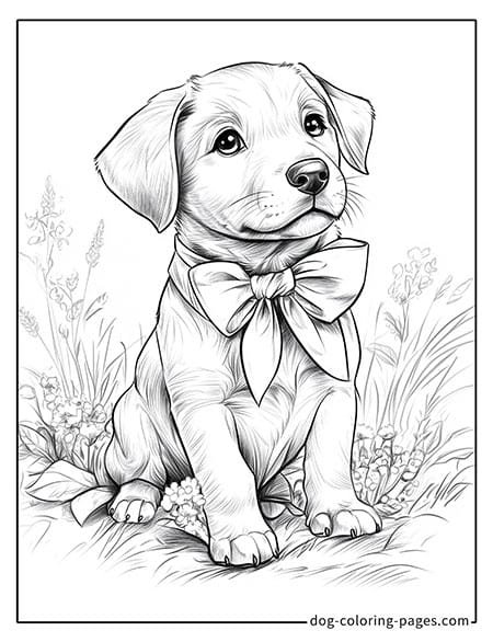 Cute puppy dog coloring page - Puppy sitting on the ground 47