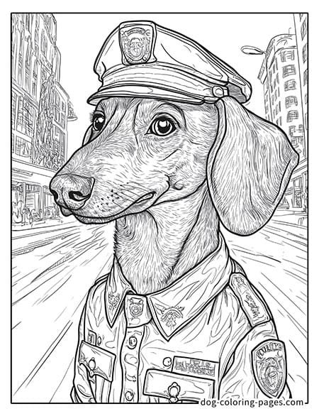 dachshund dog coloring pages wearing a police uniform 