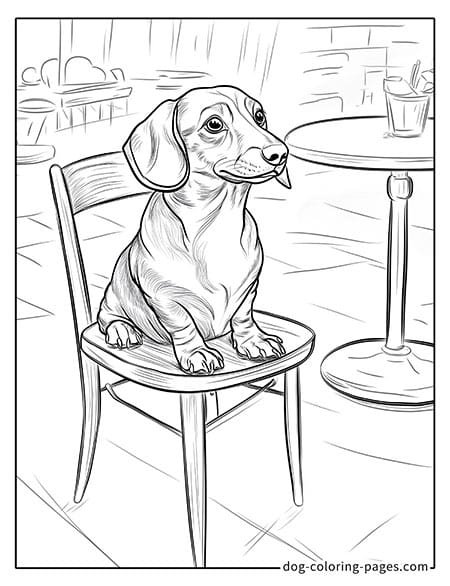 Dachshund dog coloring page - Dachshund sitting on a bench