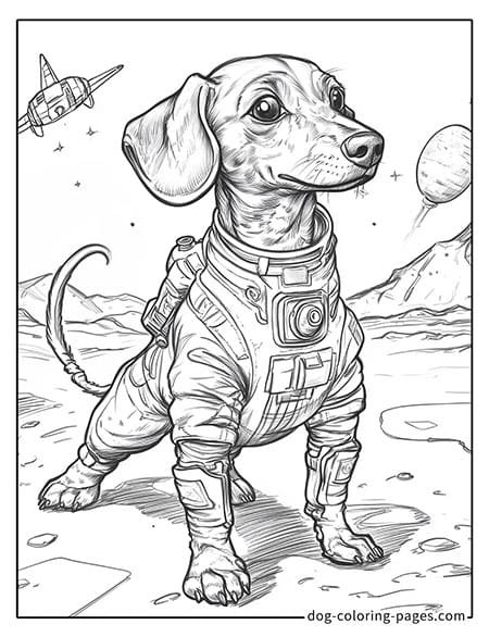 Dachshund dog coloring page - Dachshund in astronaut costum