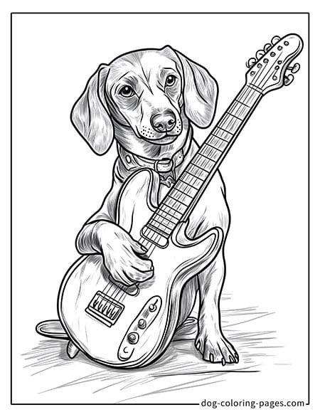 Dachshund dog coloring page - Dachshund playing guitar