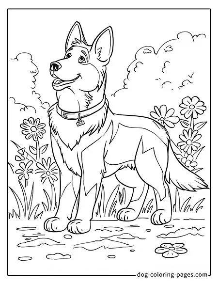 German Shepherd dog coloring page - German Shepherd sitting in the grass 1601