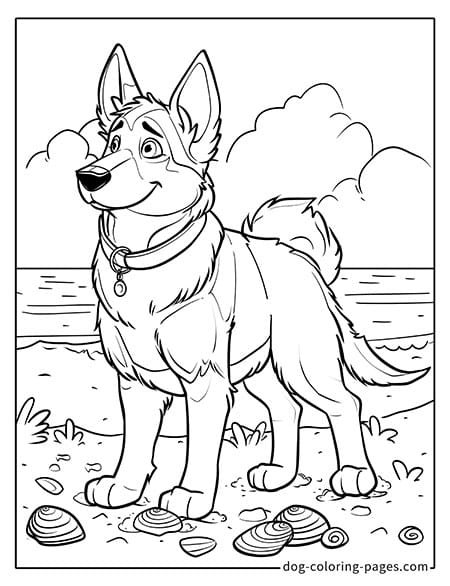 German Shepherd dog coloring page - German Shepherd standing by the sea 1701