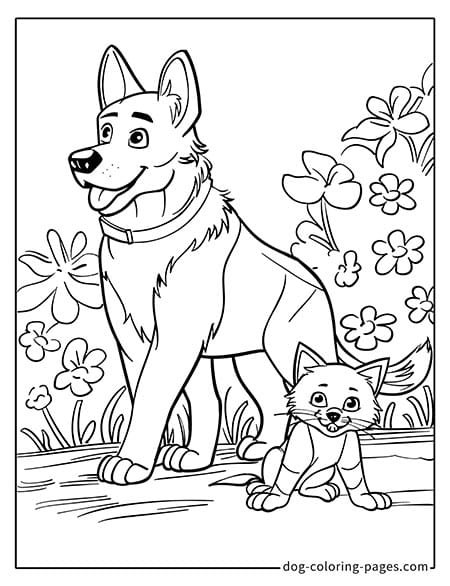 German Shepherd dog coloring page - German Shepherd with a cat 1801