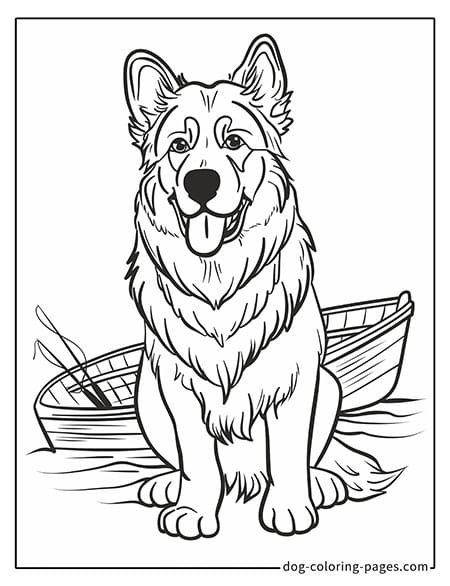 German Shepherd dog coloring page - German Shepherd sitting by the river 2601