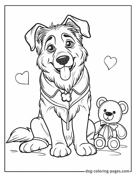 German Shepherd dog coloring page - German Shepherd with a teddy bear 2701