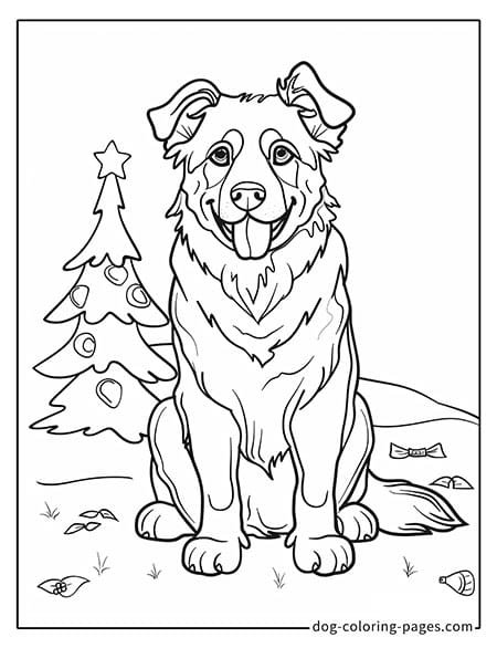 German Shepherd dog coloring page - German Shepherd with a Christmas tree 3001