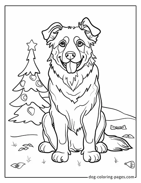 German Shepherd dog coloring page - German Shepherd with a Christmas tree 3001