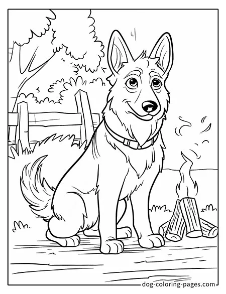 German Shepherd dog coloring page - German Shepherd by a campfire 3301