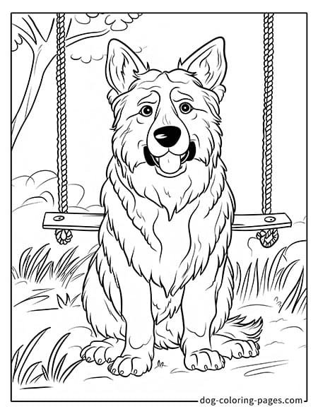 German Shepherd dog coloring page - German Shepherd next to a swing 3501