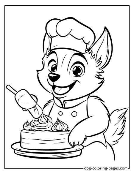 Husky dog coloring page - Husky making a birthday cake 13