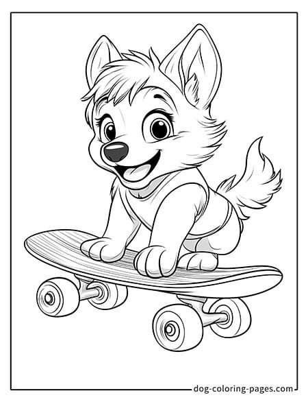 Husky dog coloring page - Husky riding a scooter 1701