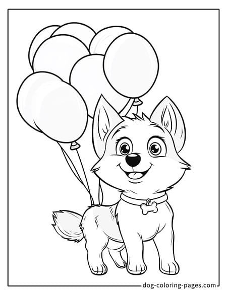 Husky dog coloring page - Husky with balloons 1801