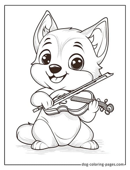 Husky dog coloring page - Husky playing the violin 2001