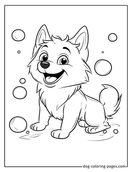 Husky dog coloring page - Husky playing with bubbles 2101