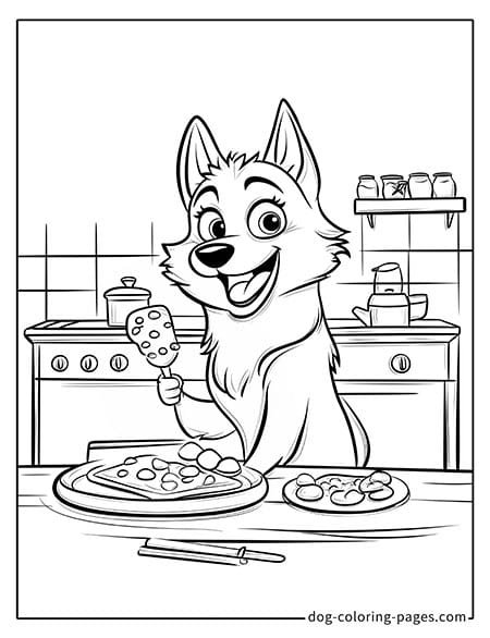 Husky dog coloring page - Husky making pizza 2201