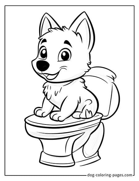 Husky dog coloring page - Husky sitting on the toilet 2601