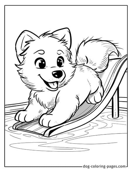 Husky dog coloring page - Husky on a slide 3801