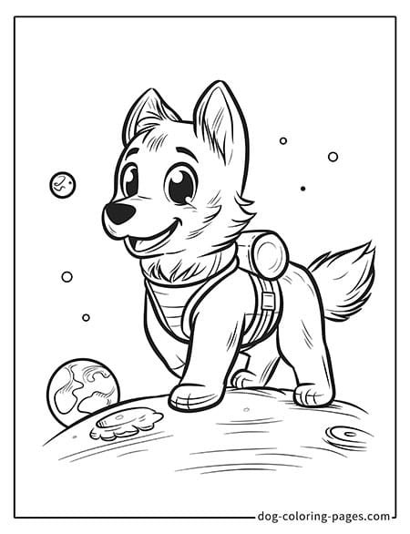 Husky dog coloring page - Husky exploring on the moon 4001