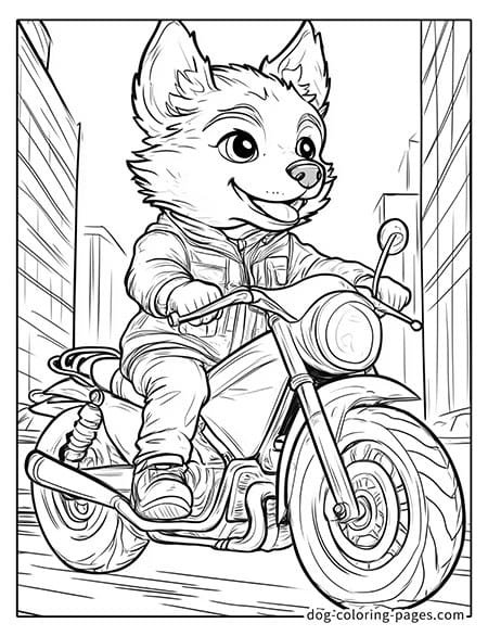 Husky dog coloring page - Husky riding a motorcycle 4101