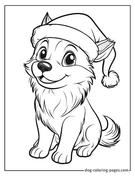 Husky dog coloring page - Husky in a Christmas hat 4301