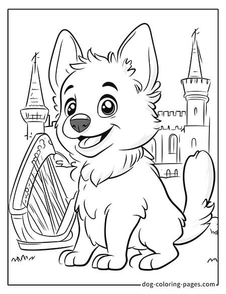 Husky dog coloring page - Husky playing the harp 4601