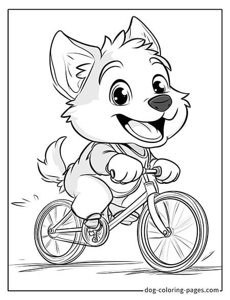 Husky dog coloring page - Husky riding a bicycle 4701