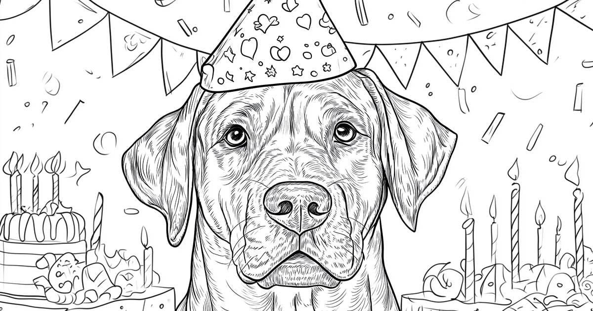 Disegni da colorare di cani labrador con un cappello di compleanno 1301