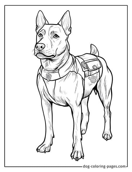 police dog coloring page standing and looking into the distance 01