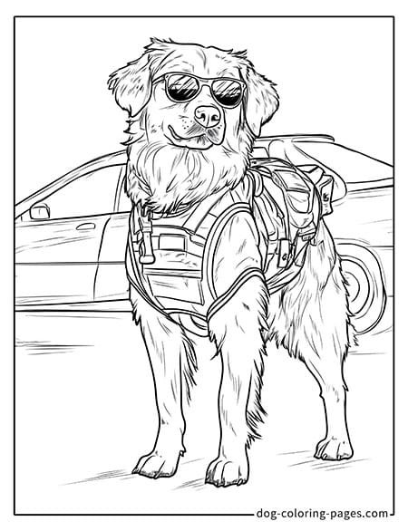 police dog coloring page wearing sunglasses 02