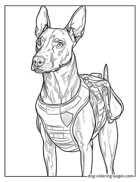 standing police dog coloring page 05