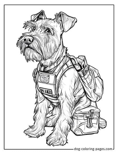 police dog coloring page sitting on the ground 07