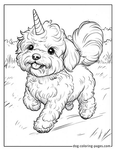 A road running with a cute unicorn dog coloring page 03