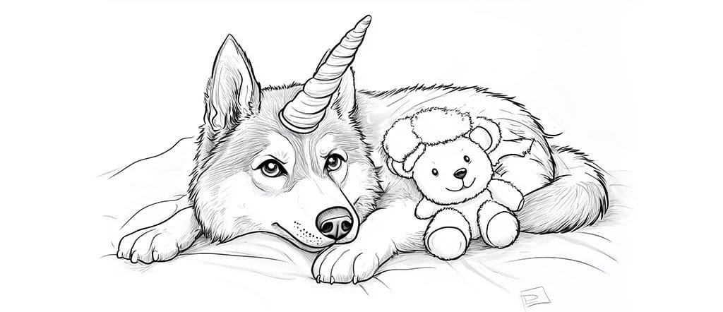 Unicorn dog coloring pages with bear cub toy 1301