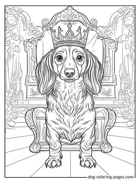 Dachshund Coloring Pages wearing a crown