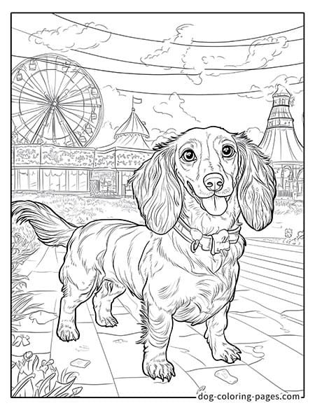 Dachshund Coloring Pages playing in a playground