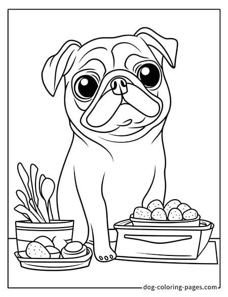 Pug coloring page - Pug in the kitchen 1601