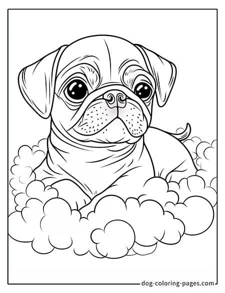 Pug coloring page - Pug lying on a cloud 2201