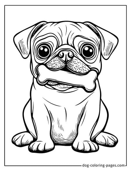 Pug coloring page - Pug eating a bone 2301