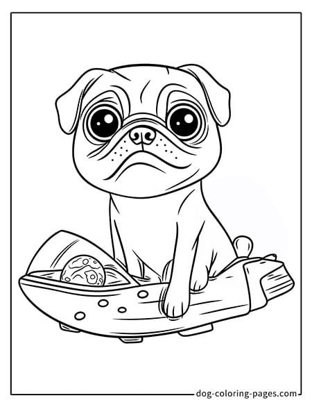 Pug coloring page - Pug flying a small airplane 2701