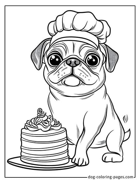 Pug coloring page - Pug making a birthday cake 2901