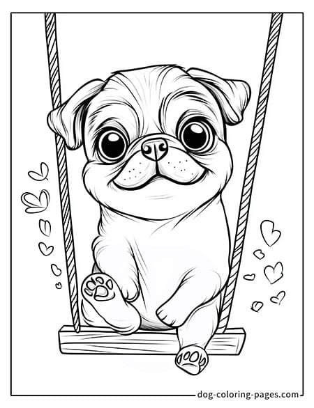 Pug coloring page - Pug swinging on a swing 3301