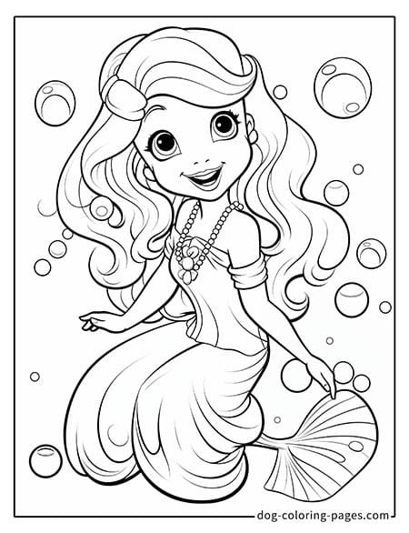 Ariel coloring pages surrounded by bubbles 1601