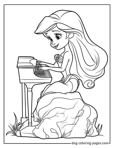 Ariel coloring pages playing the piano 1901