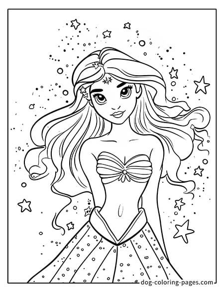 Ariel coloring pages surrounded by little stars 2701