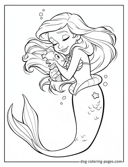 Ariel coloring pages sleeping with a flounder 2801