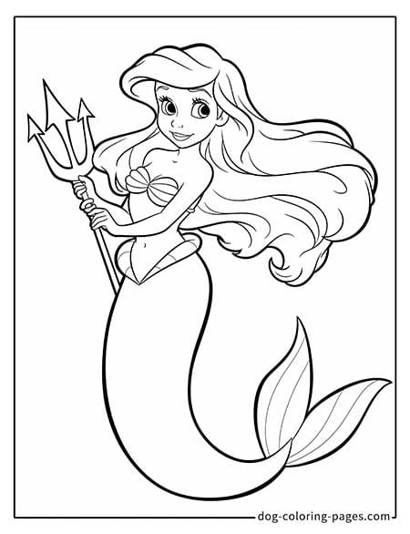 Ariel coloring pages holding a fork as a weapon 3401