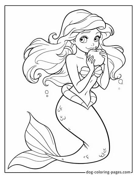 Ariel coloring pages eating an apple 3501