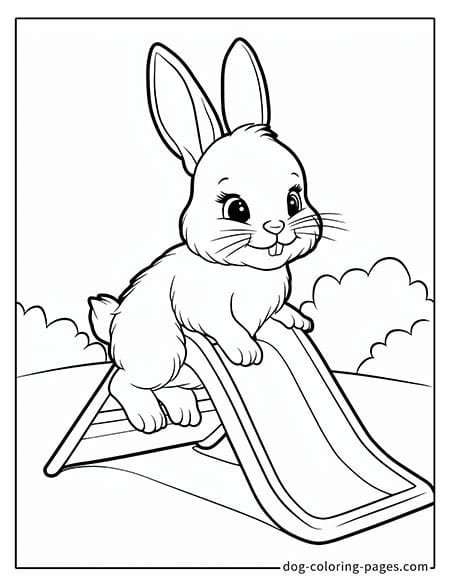 Bunny Coloring Page - Bunny Sliding Down a Slide 0909