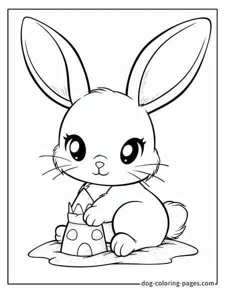 Bunny Coloring Page - Bunny Building a Sandcastle 1501